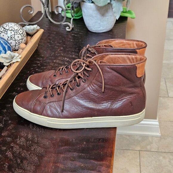 Frye Men's Walker Leather Hi-Top Sneakers, Brown, Sz 12 - Picture 3 of 16